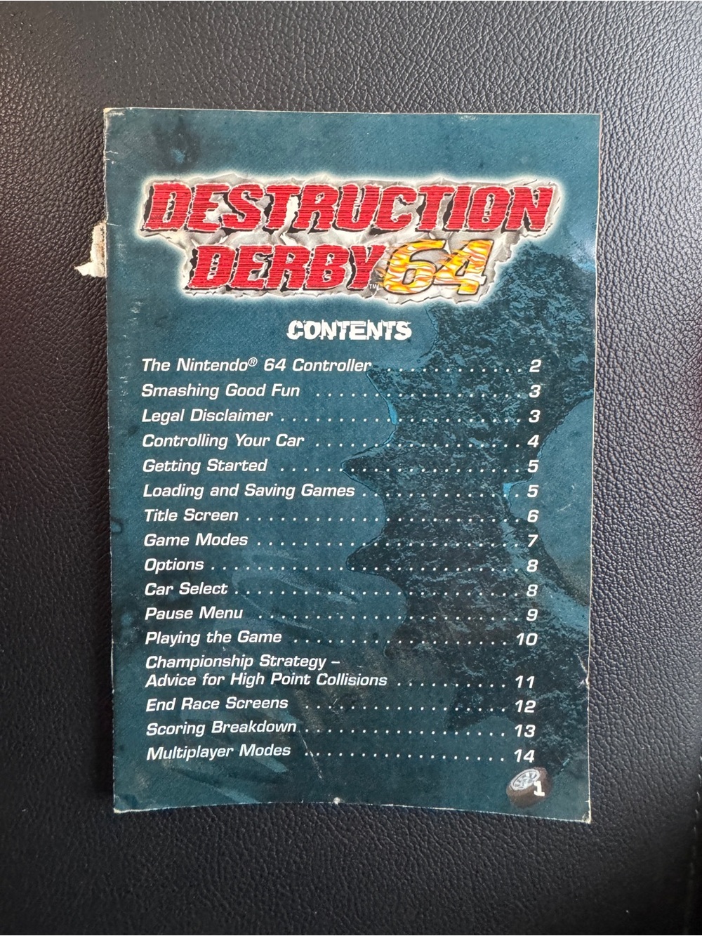 Instruction manual for 'Destruction Derby 64' Nintendo 64 video game